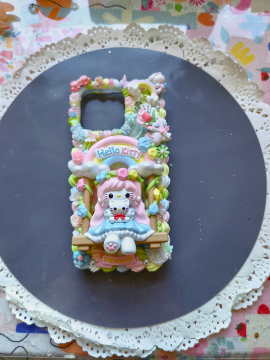Hello Kitty Pastel Rainbow Swing Cream Glue Phone Case For All Phone Models - Moonlit Shells