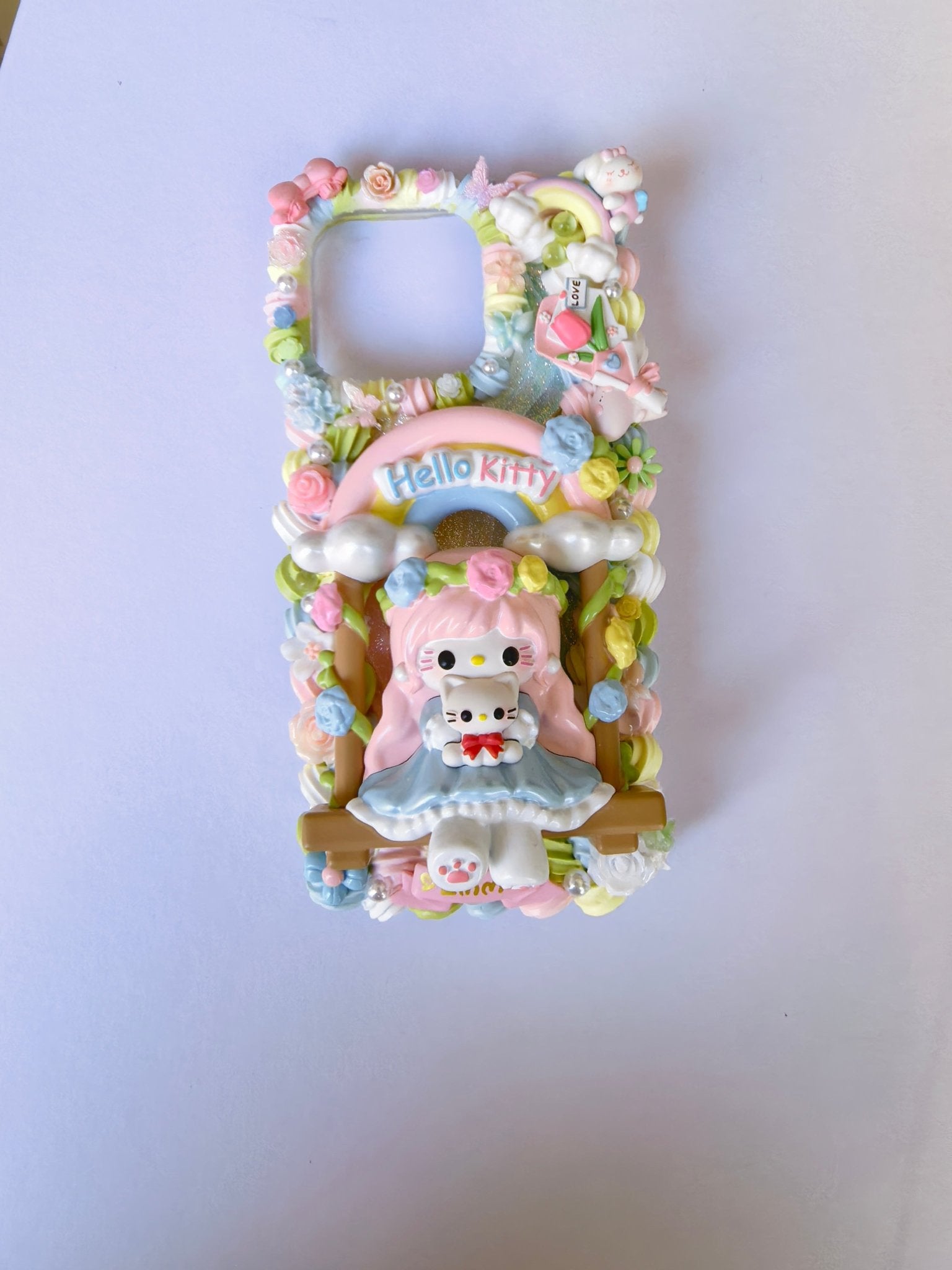 Hello Kitty Pastel Rainbow Swing Cream Glue Phone Case For All Phone Models - Moonlit Shells