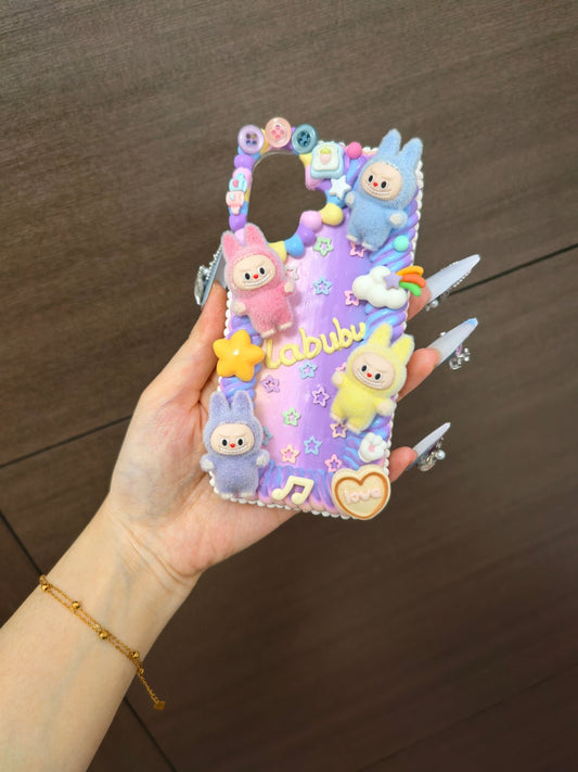 Labubu Fluffy Dreamland Cream Glue Phone Case For All Phone Models - Moonlit Shells