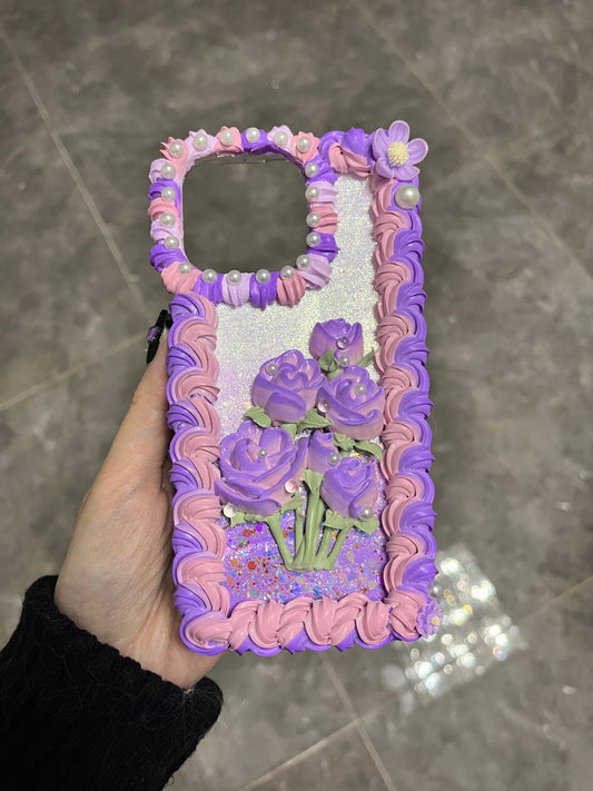 Violet Glitter Rose Whipped Cream Phone Case For All Phone Models - Moonlit Shells