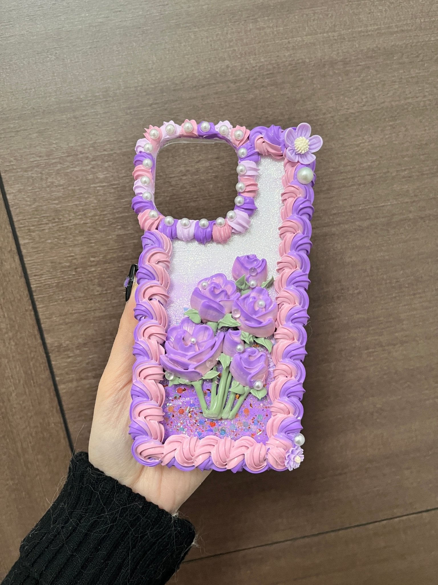 Violet Glitter Rose Whipped Cream Phone Case For All Phone Models - Moonlit Shells