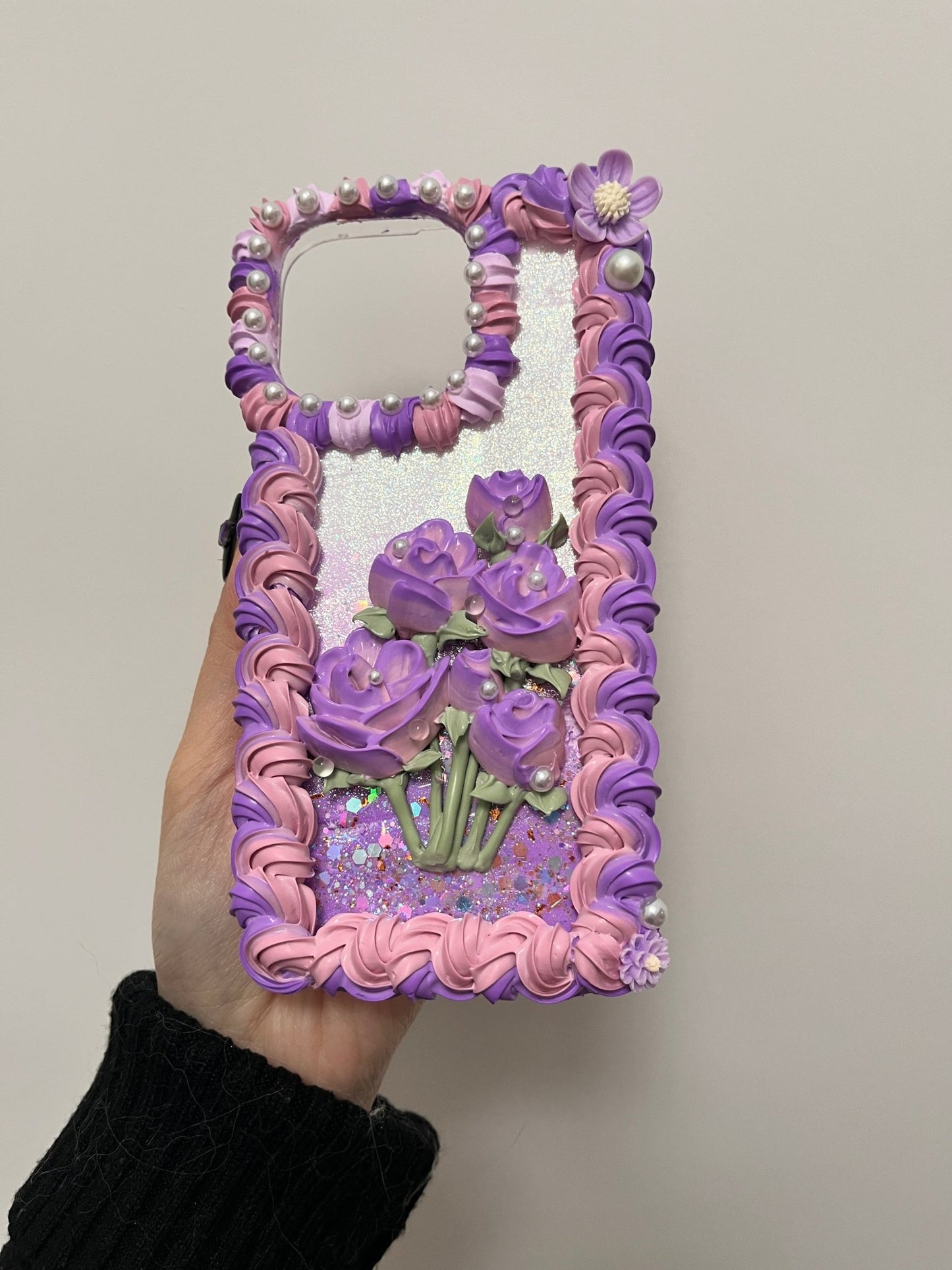 Violet Glitter Rose Whipped Cream Phone Case For All Phone Models - Moonlit Shells